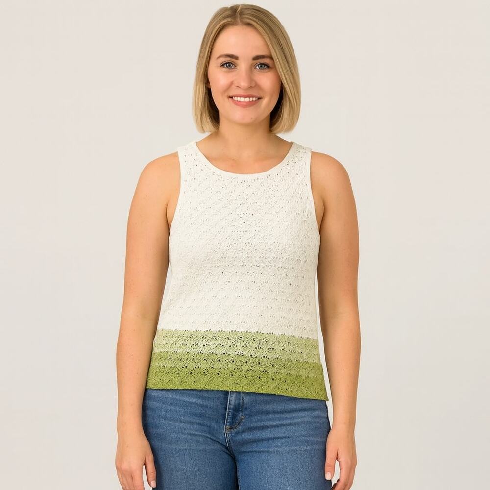 NORTON MCNAUGHTON Crochet Green and White Sleeveless Tank Top Size S